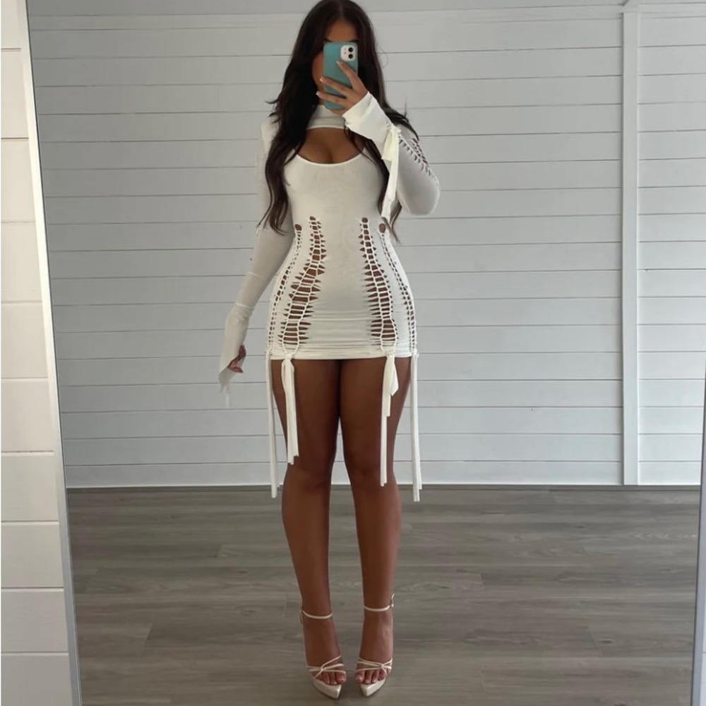 White Distressed Mini Dress